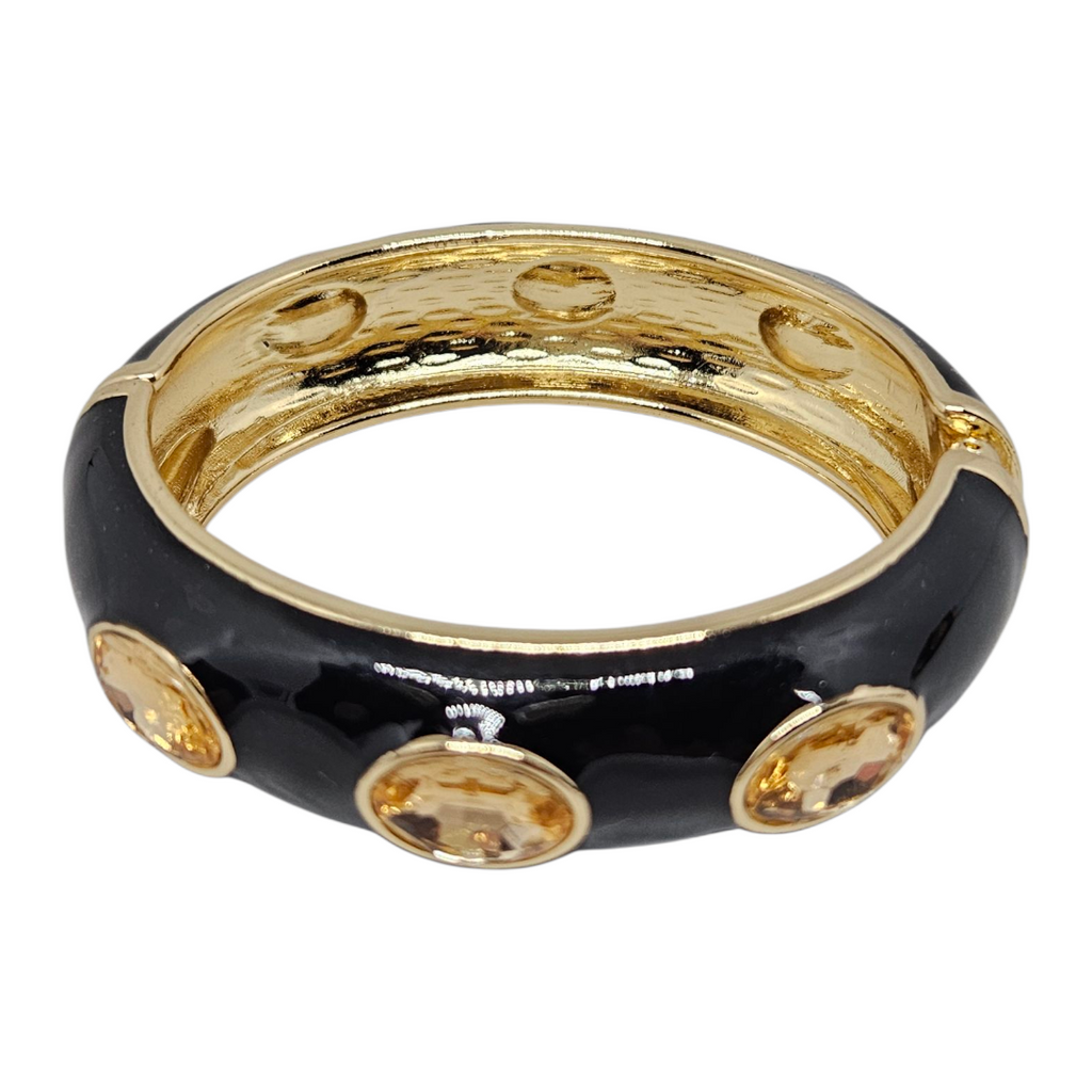 Bracelete Preto com Cristais Champanhe