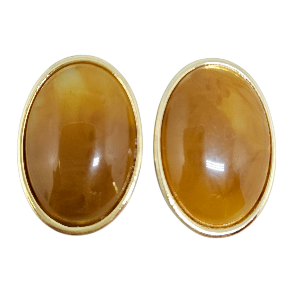 Brinco Oval Resina Camel