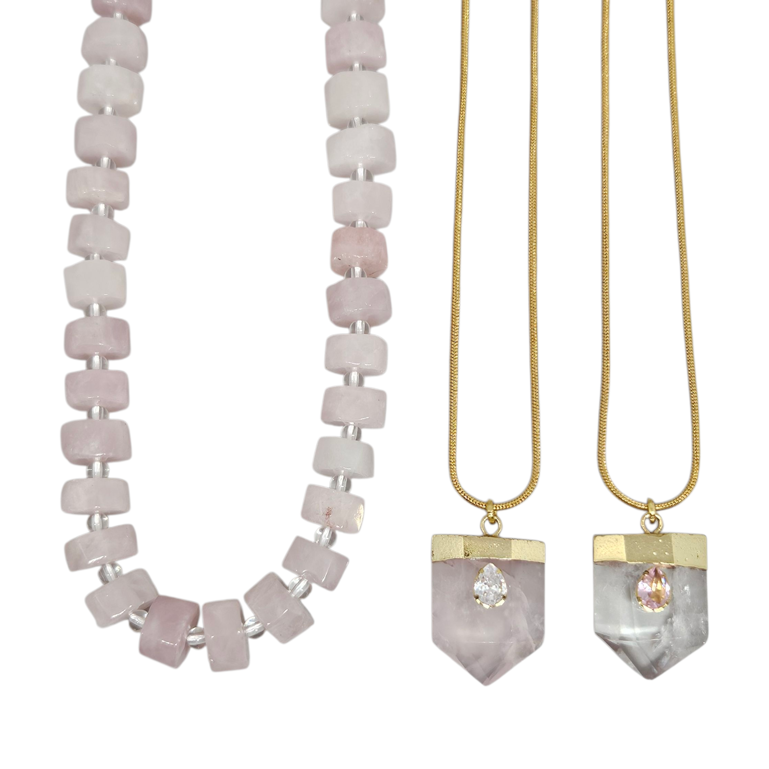 Mix Quartzo Rosa - 3 colares