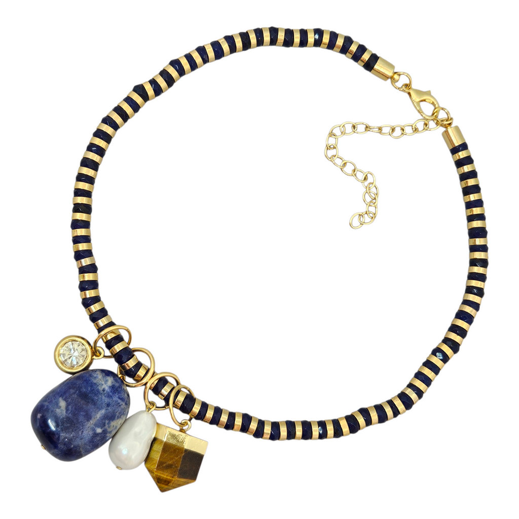 Colar Jade Azul com Pingentes