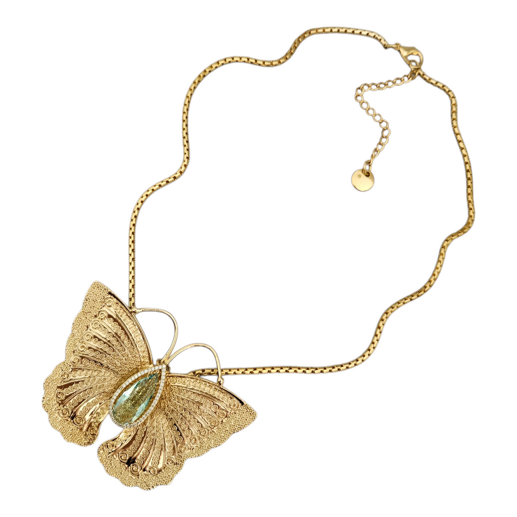 Colar Borboleta Cristal Azul