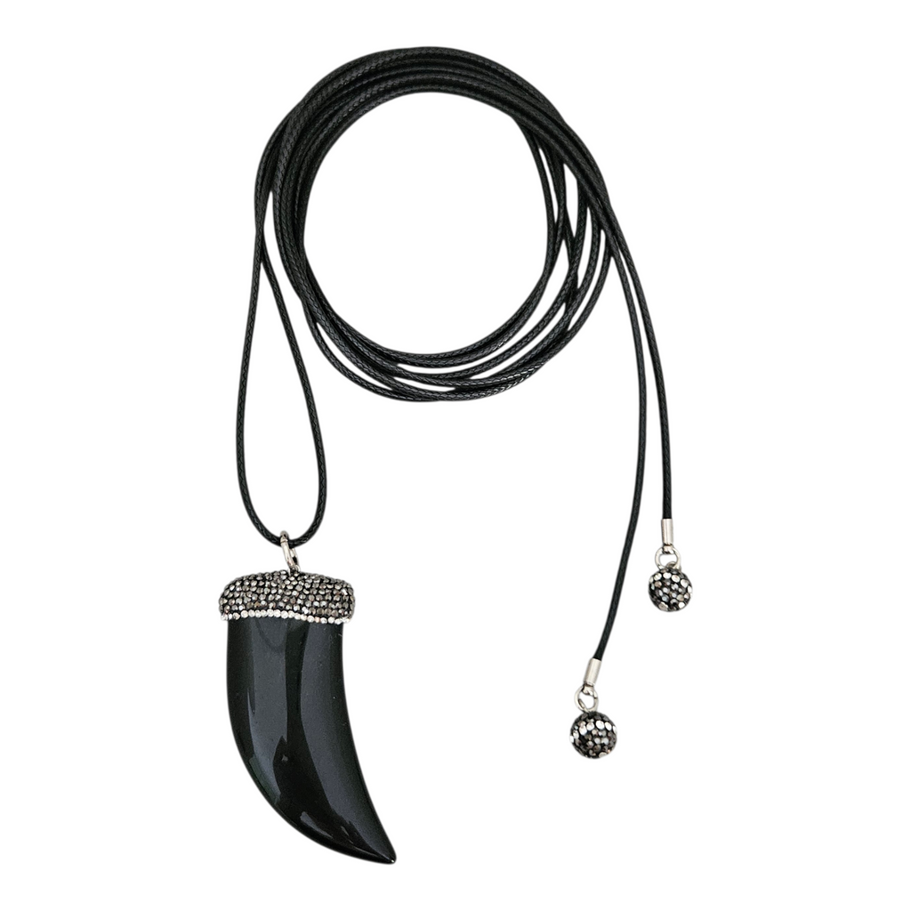 Colar Fio Preto Dente Obsidiana