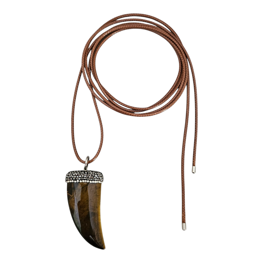 Colar Fio Camel Dente Olho de Tigre