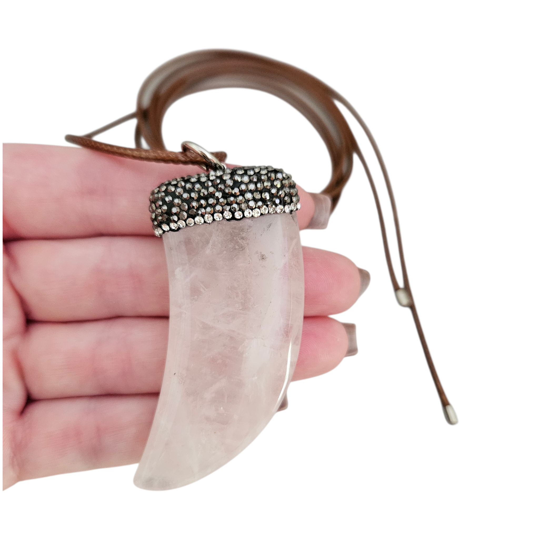 Colar Fio Camel Dente Quartzo Rosa