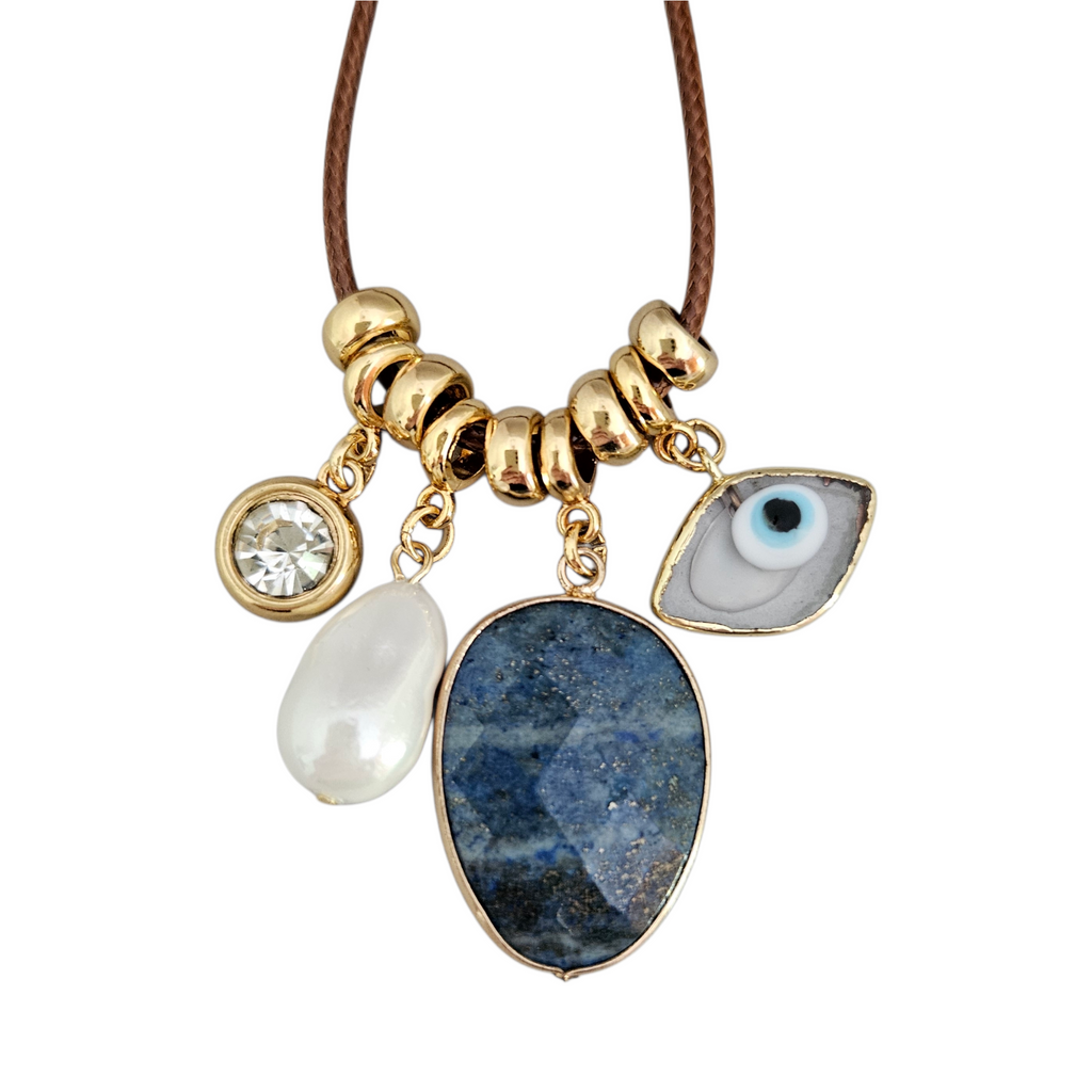 Colar Fio Camel Pingentes Sodalita