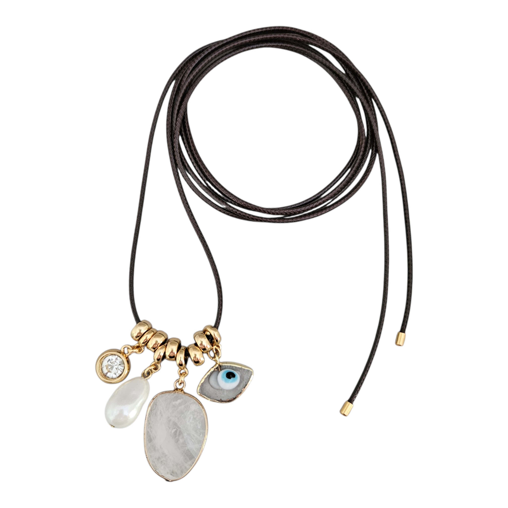 Colar Fio Café Pingentes Cristal