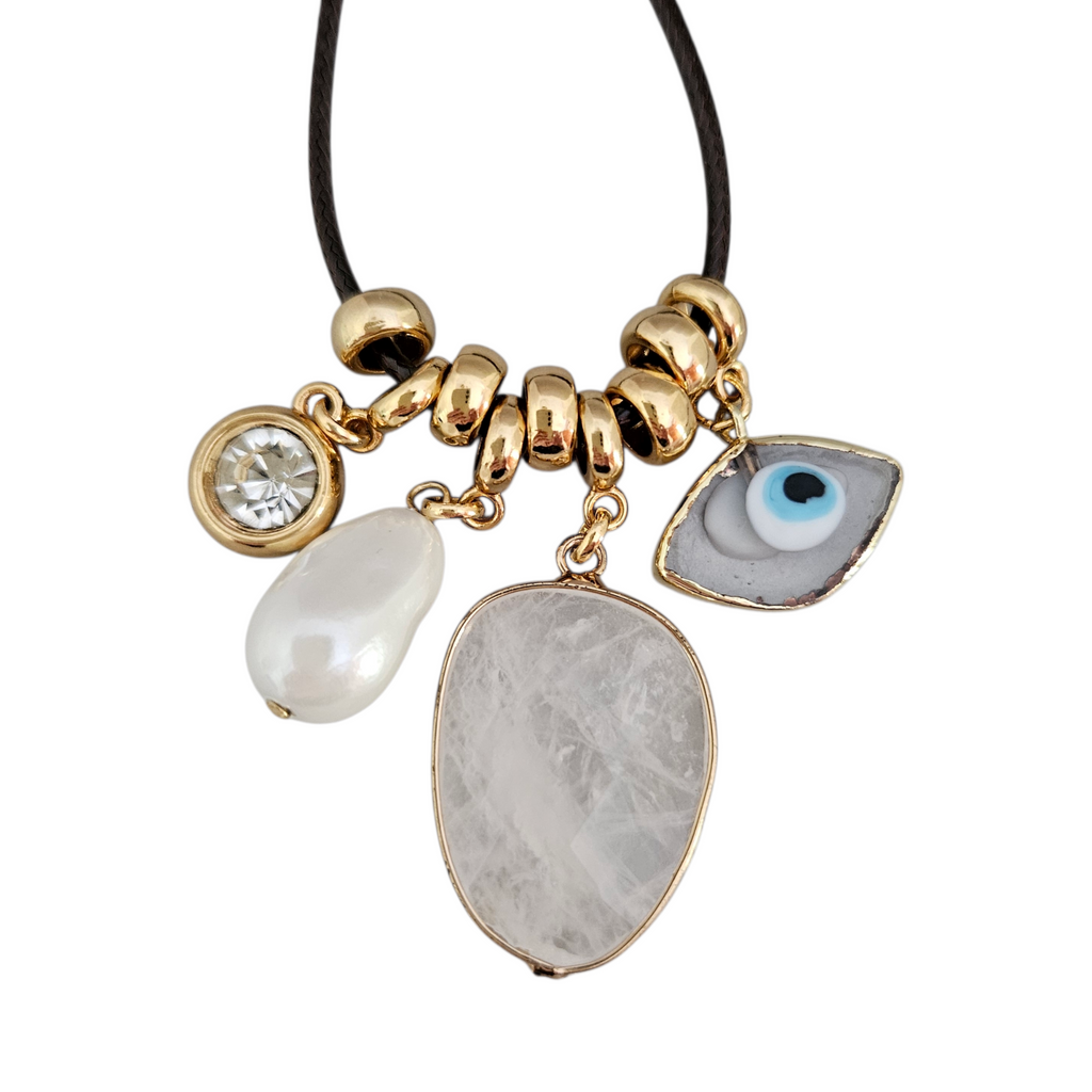 Colar Fio Café Pingentes Cristal