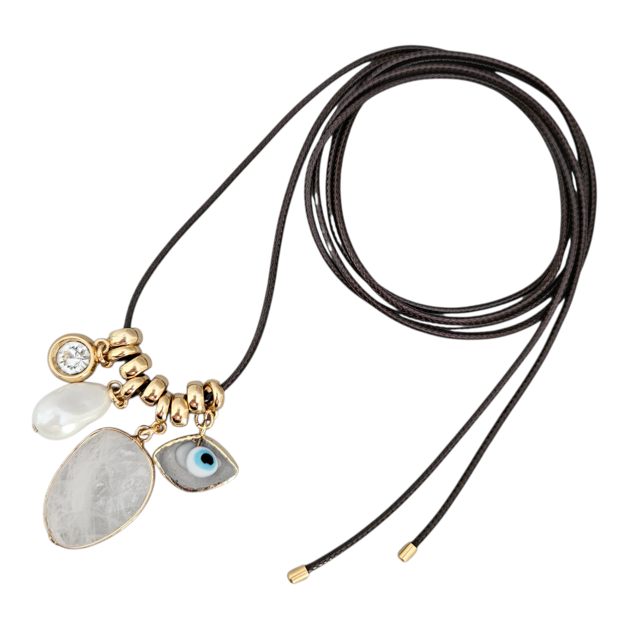 Colar Fio Café Pingentes Cristal