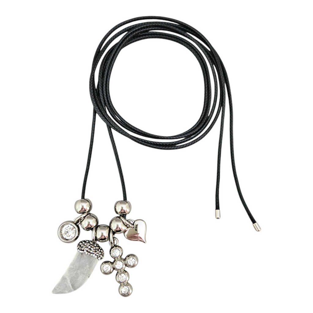 Colar Fio Preto Pingentes Cristal