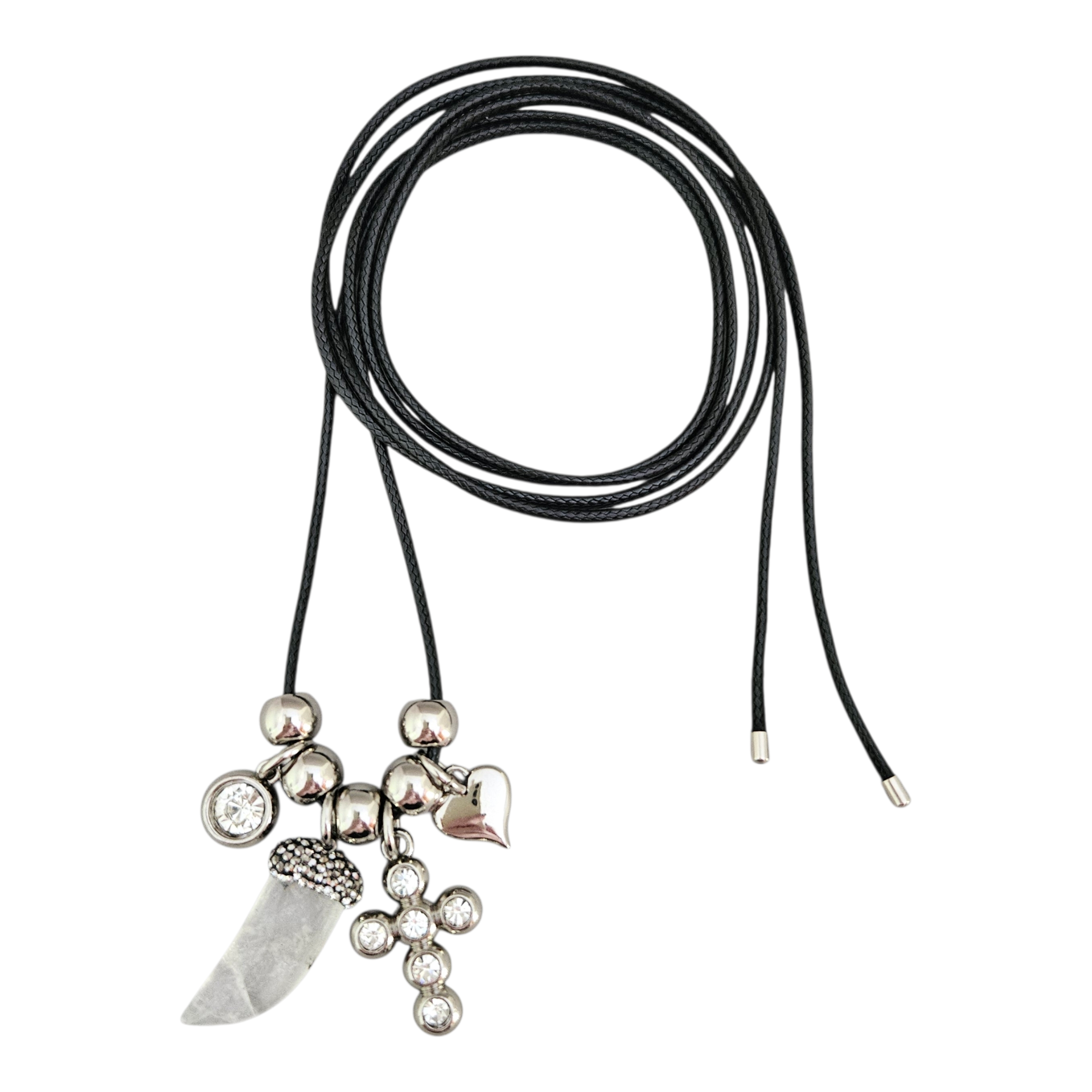 Colar Fio Preto Pingentes Cristal