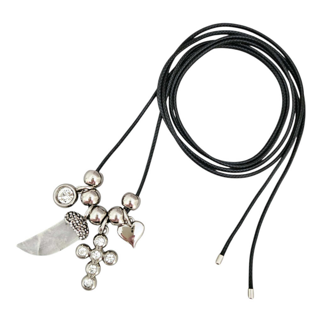 Colar Fio Preto Pingentes Cristal