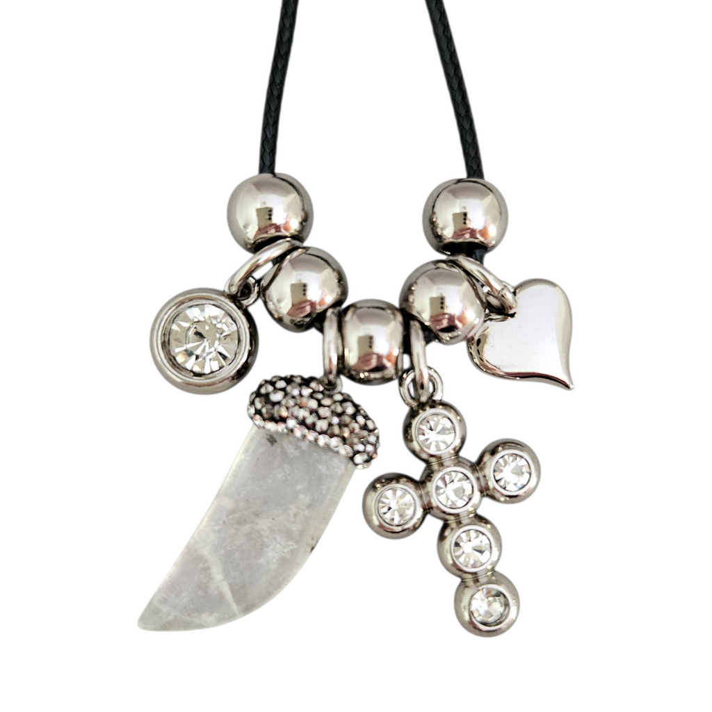 Colar Fio Preto Pingentes Cristal