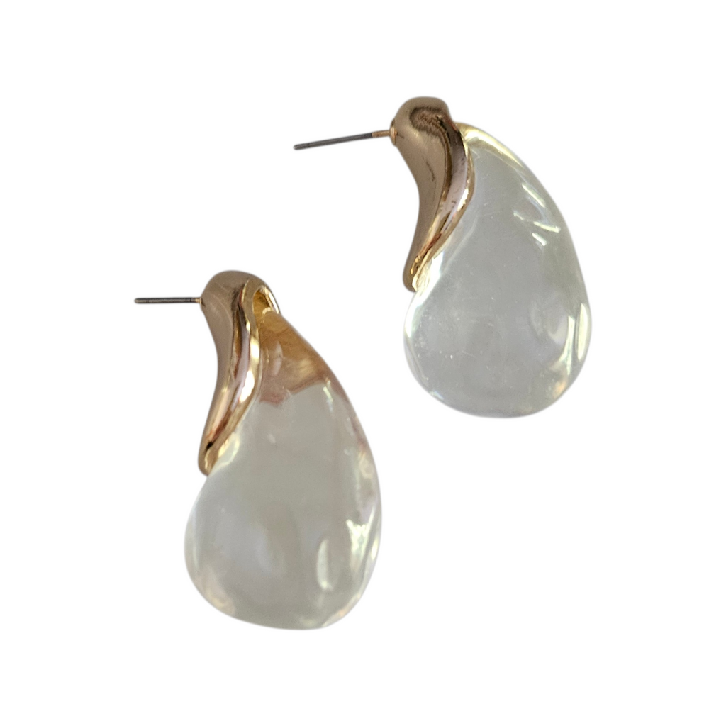 Brinco Gota Transparente Dourado