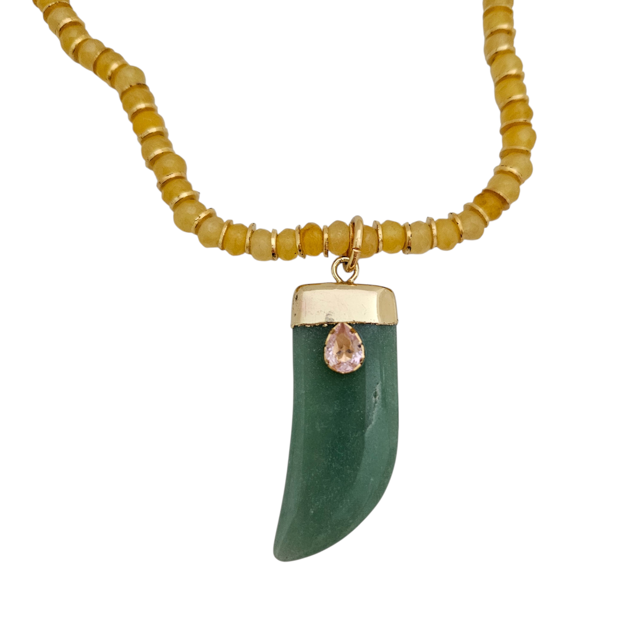 Colar Jade Amarela Pingente Dente Verde
