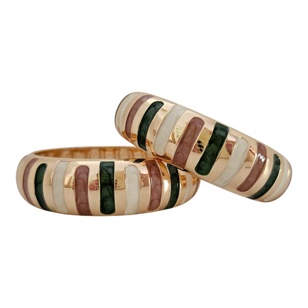Bracelete Listras Geométricas - marrom, verde e pérola