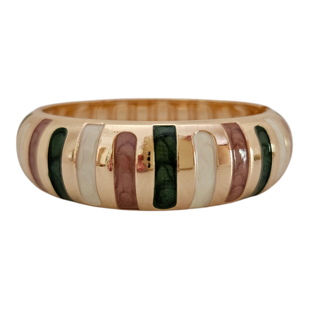 Bracelete Listras Geométricas - marrom, verde e pérola
