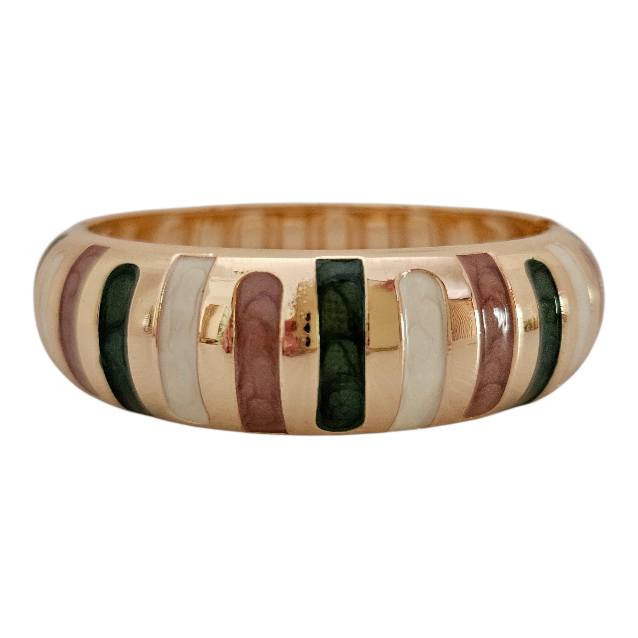 Bracelete Listras Geométricas - marrom, verde e pérola