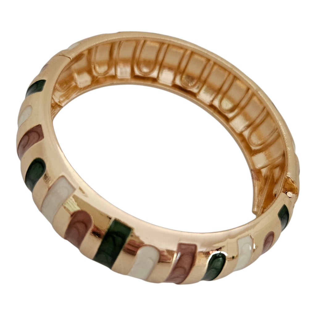 Bracelete Listras Geométricas - marrom, verde e pérola