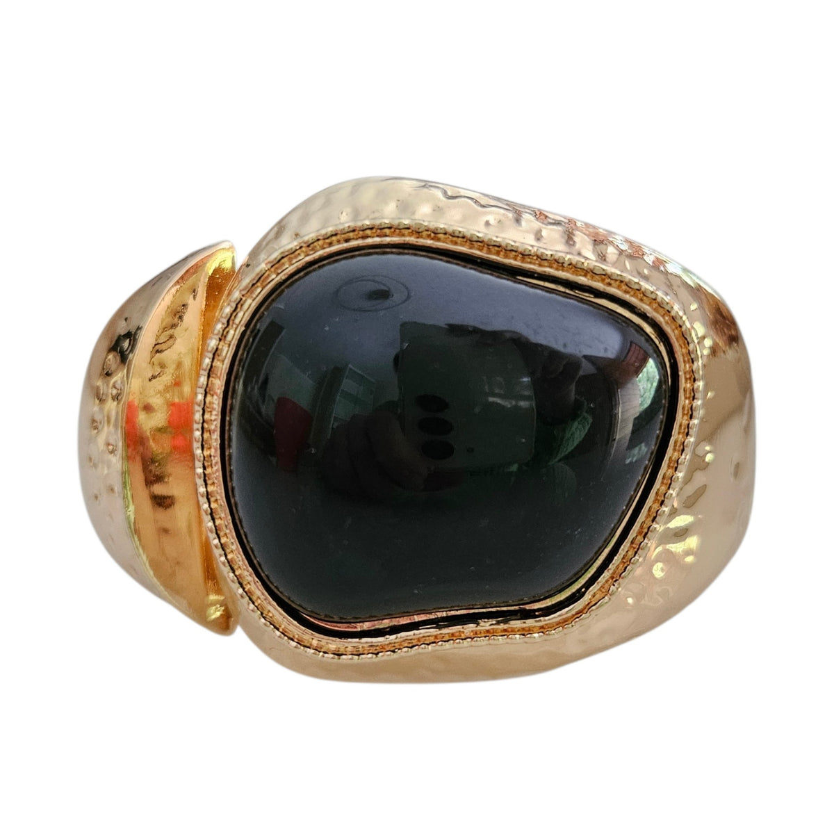 Bracelete Metal Pedra Resina Preta
