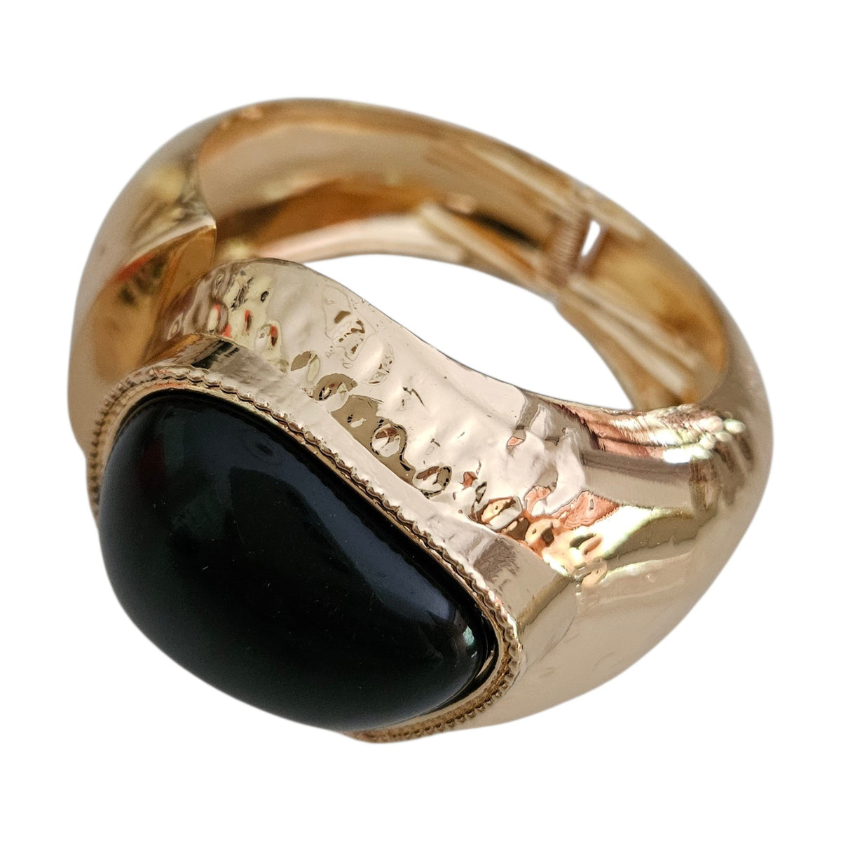 Bracelete Metal Pedra Resina Preta