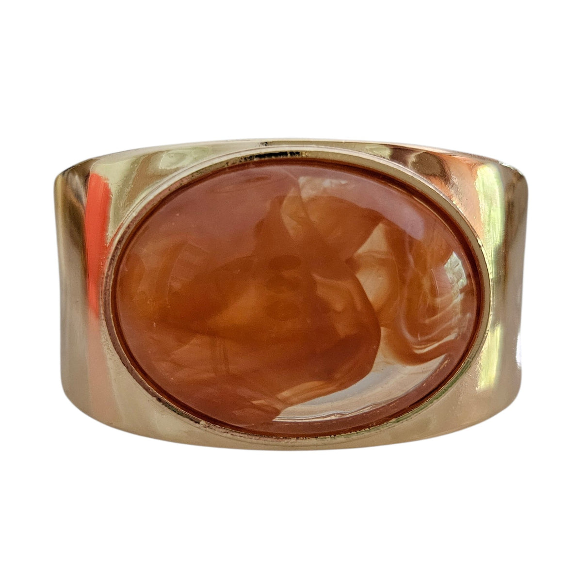 Bracelete Metal Pedra Oval Resina Terracota