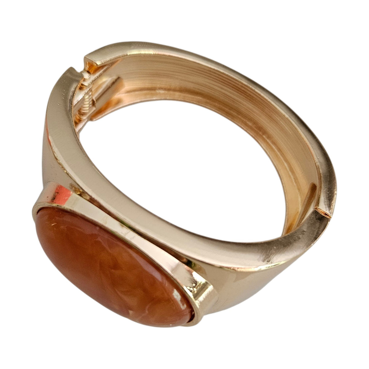Bracelete Metal Pedra Oval Resina Terracota