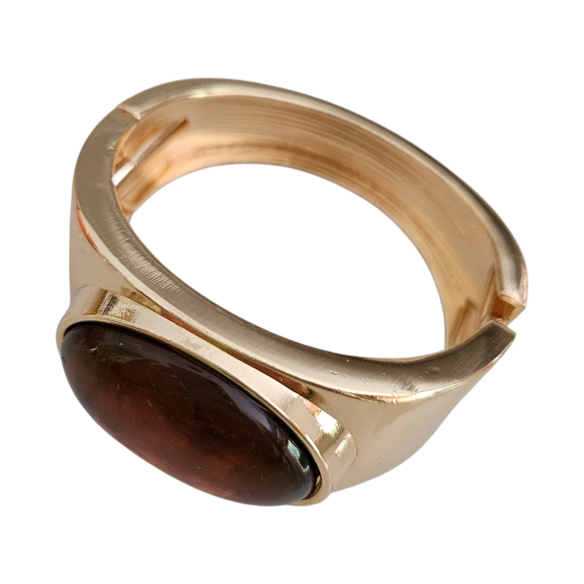Bracelete Metal Pedra Oval Resina Marrom