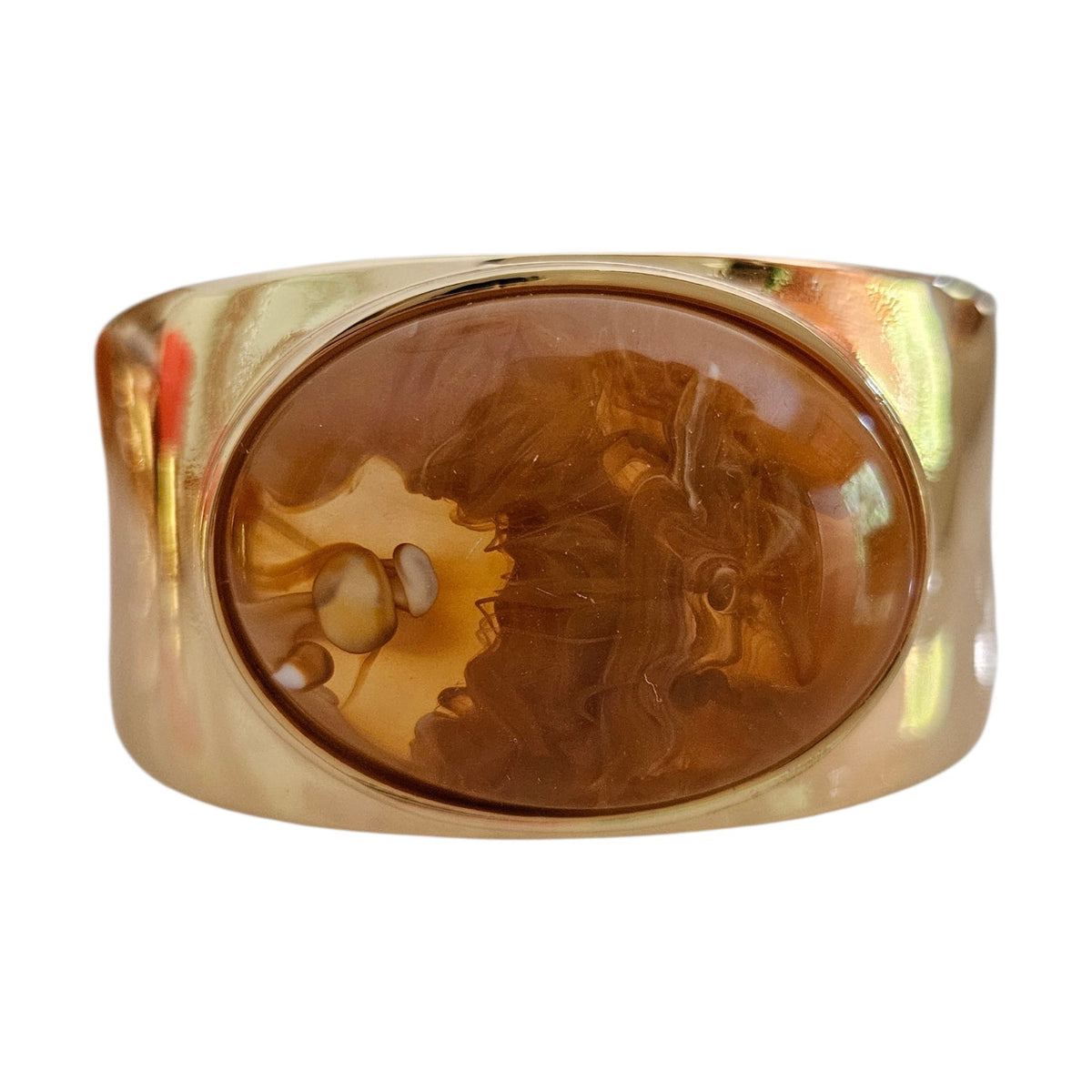 Bracelete Metal Pedra Oval Resina Camel