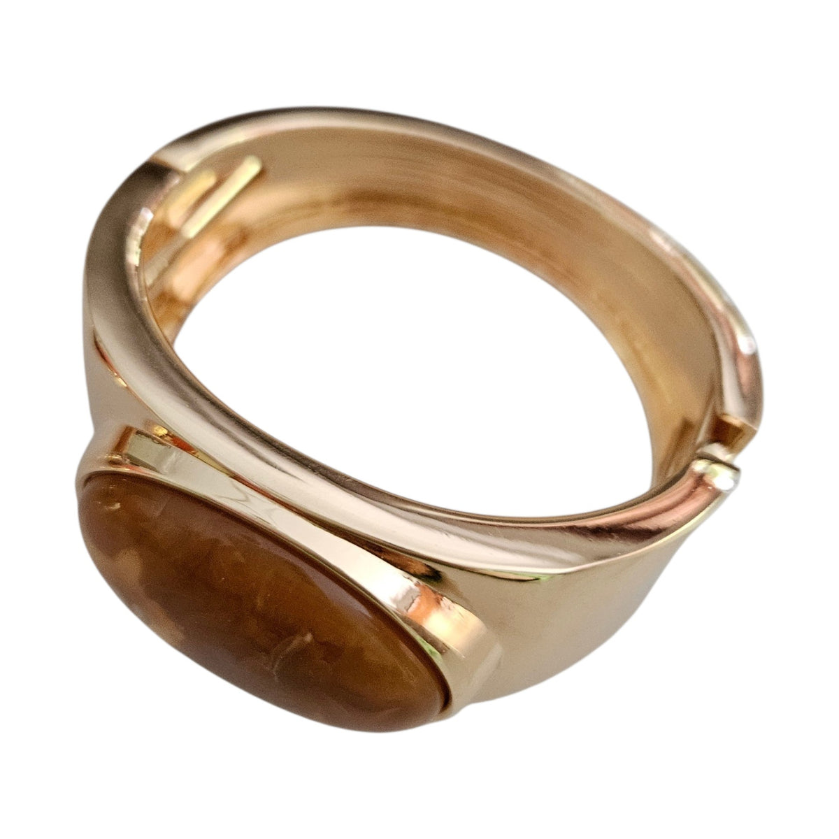 Bracelete Metal Pedra Oval Resina Camel