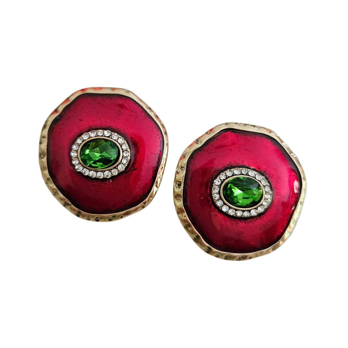 Brinco Vintage Vermelho Pedra Verde