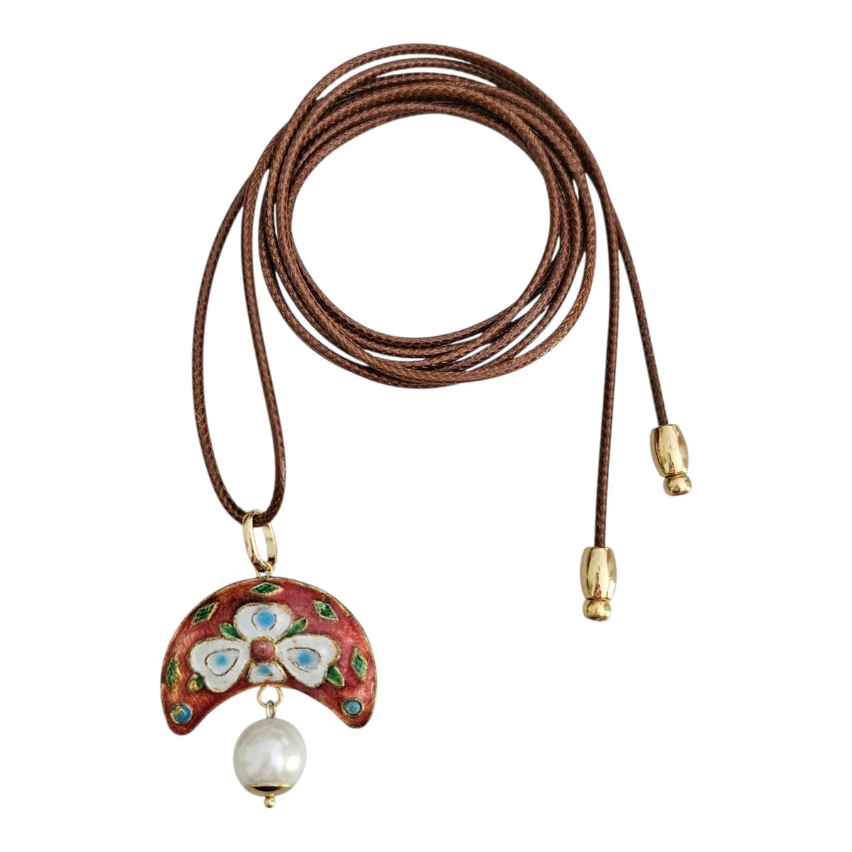Colar Fio Marrom Pingente Indiano Terracota