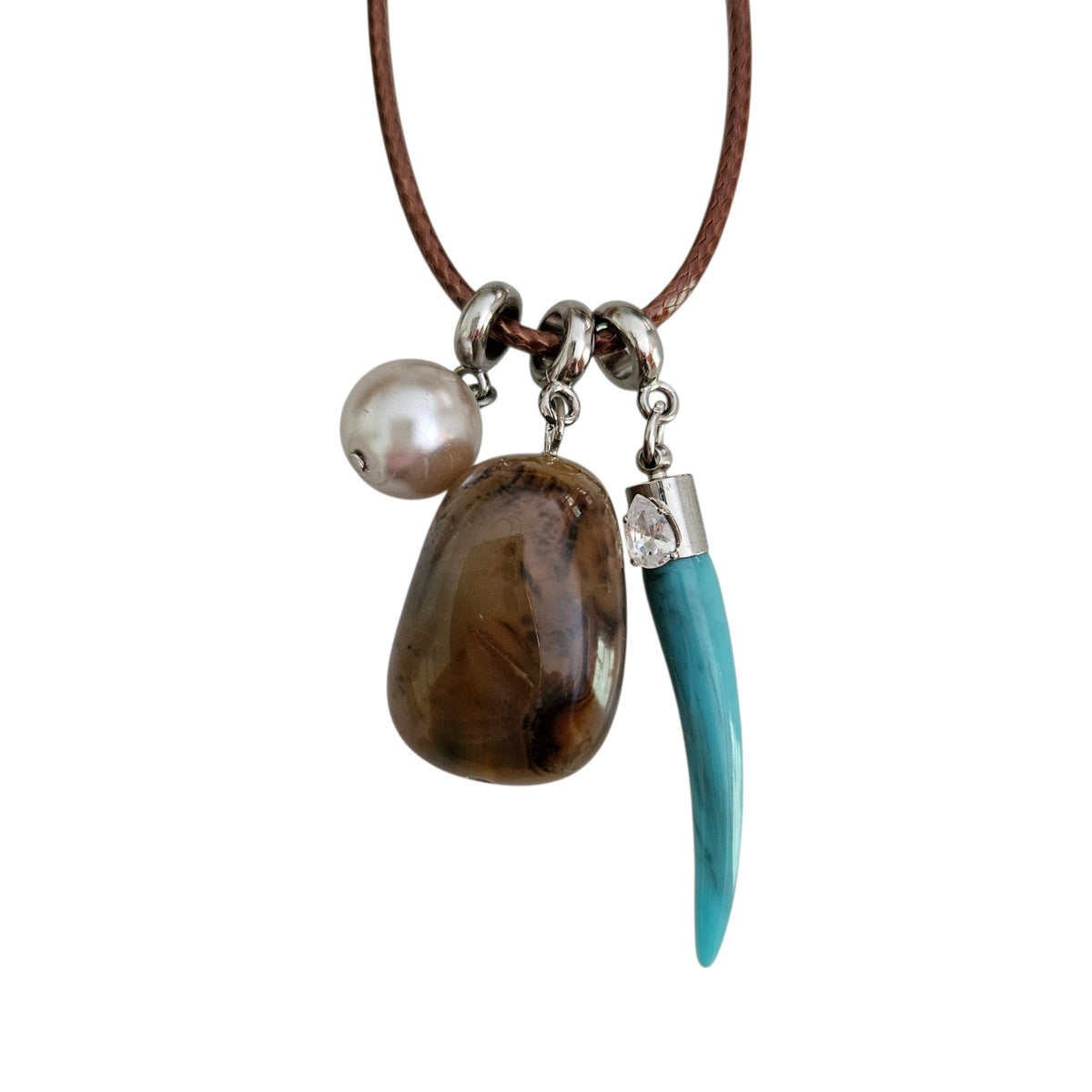 Colar Fio Marrom Pingentes Pedra Citrino