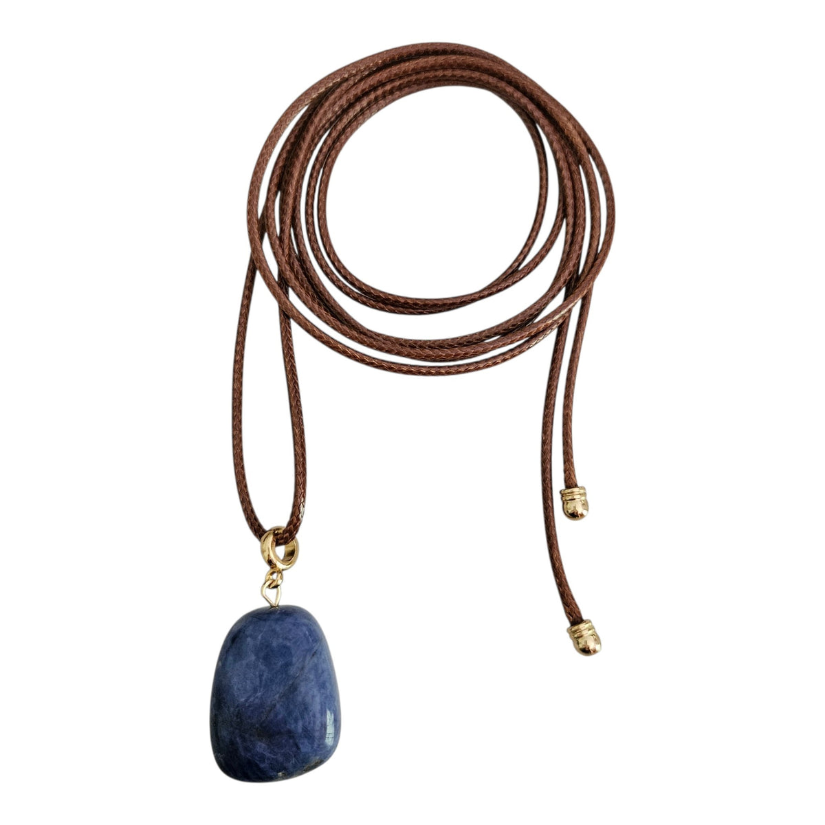 Colar Fio Marrom Pingente Lapis Lazuli