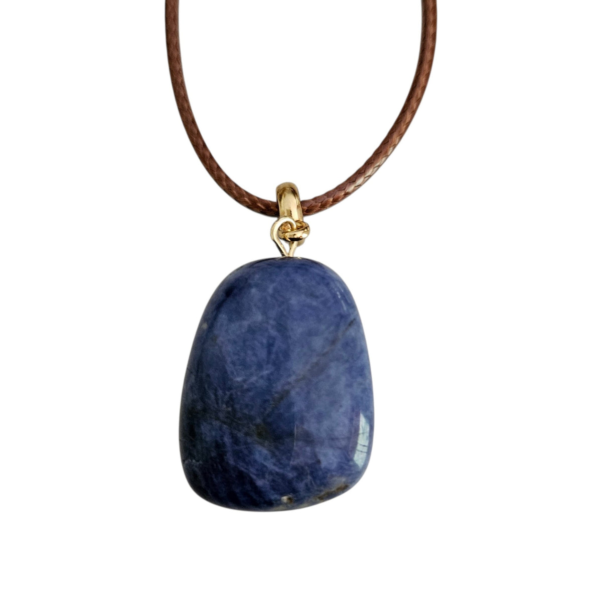 Colar Fio Marrom Pingente Lapis Lazuli