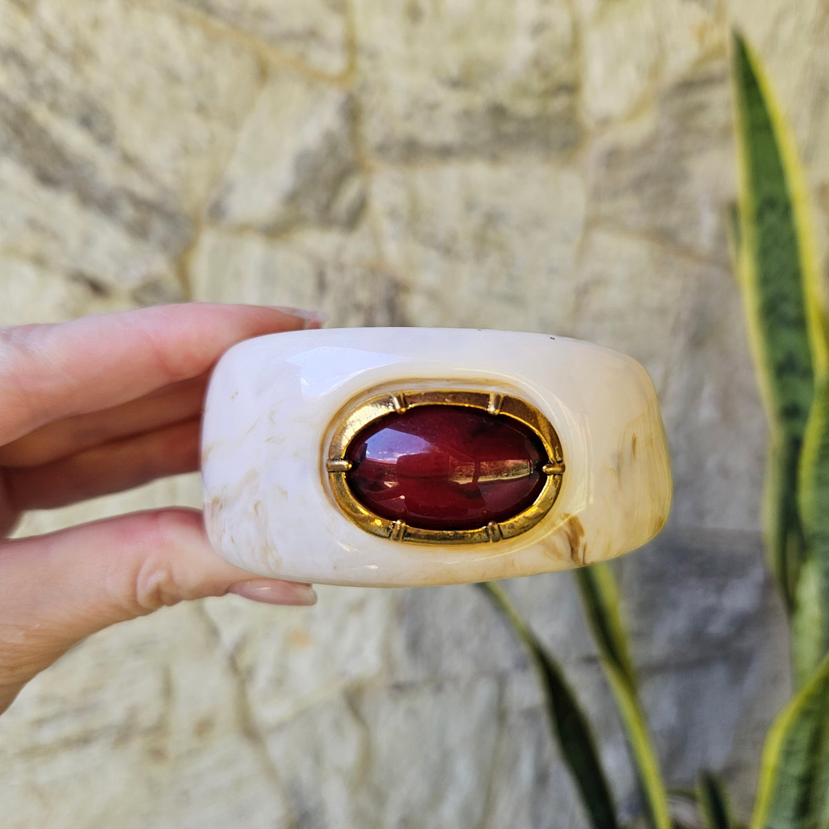 Bracelete Resina Orgânico- Bege com Vinho