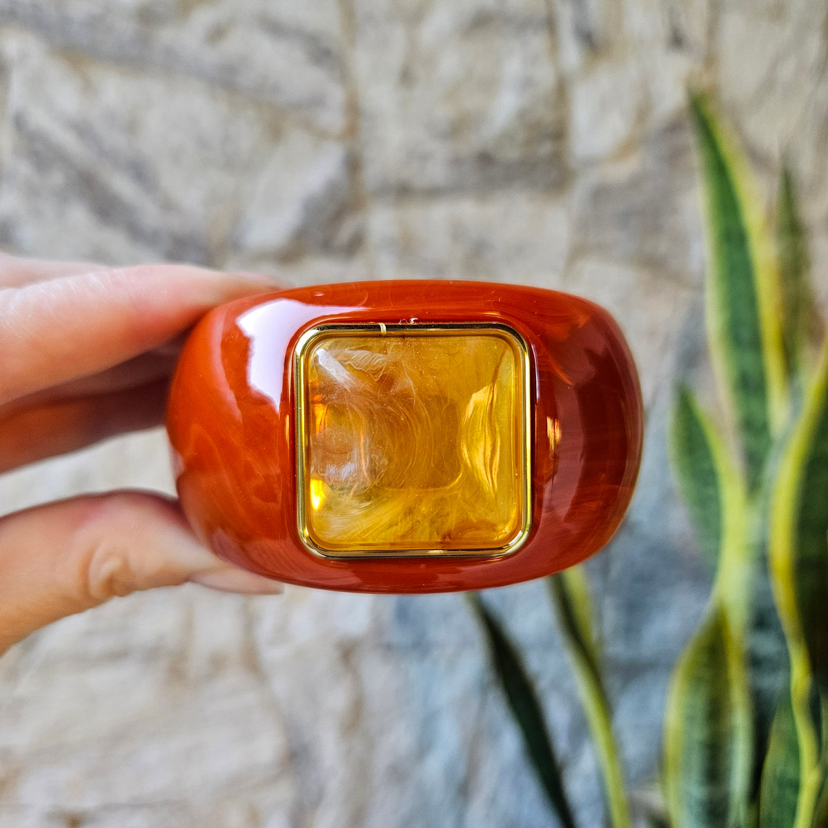 Bracelete Resina Cores - Terracota com Amarelo