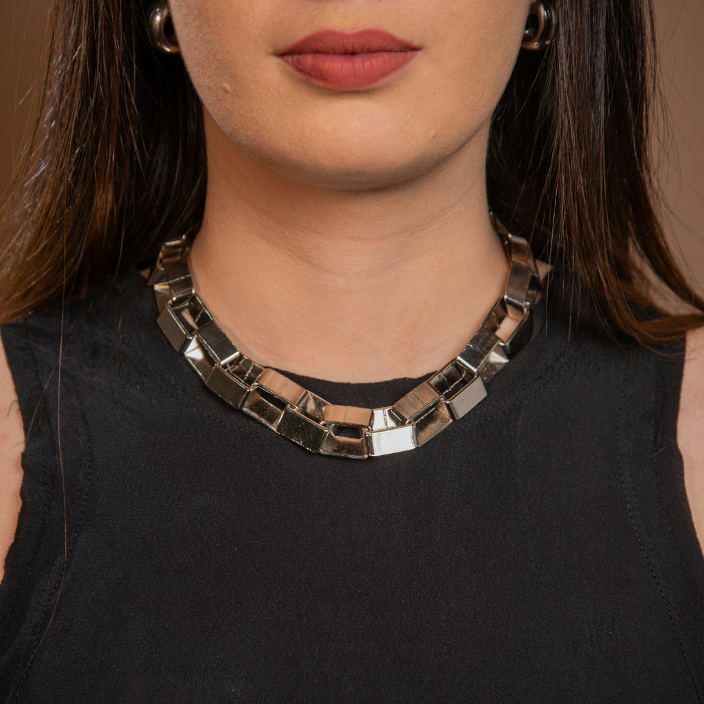 Colar Elos Quadrados Prata