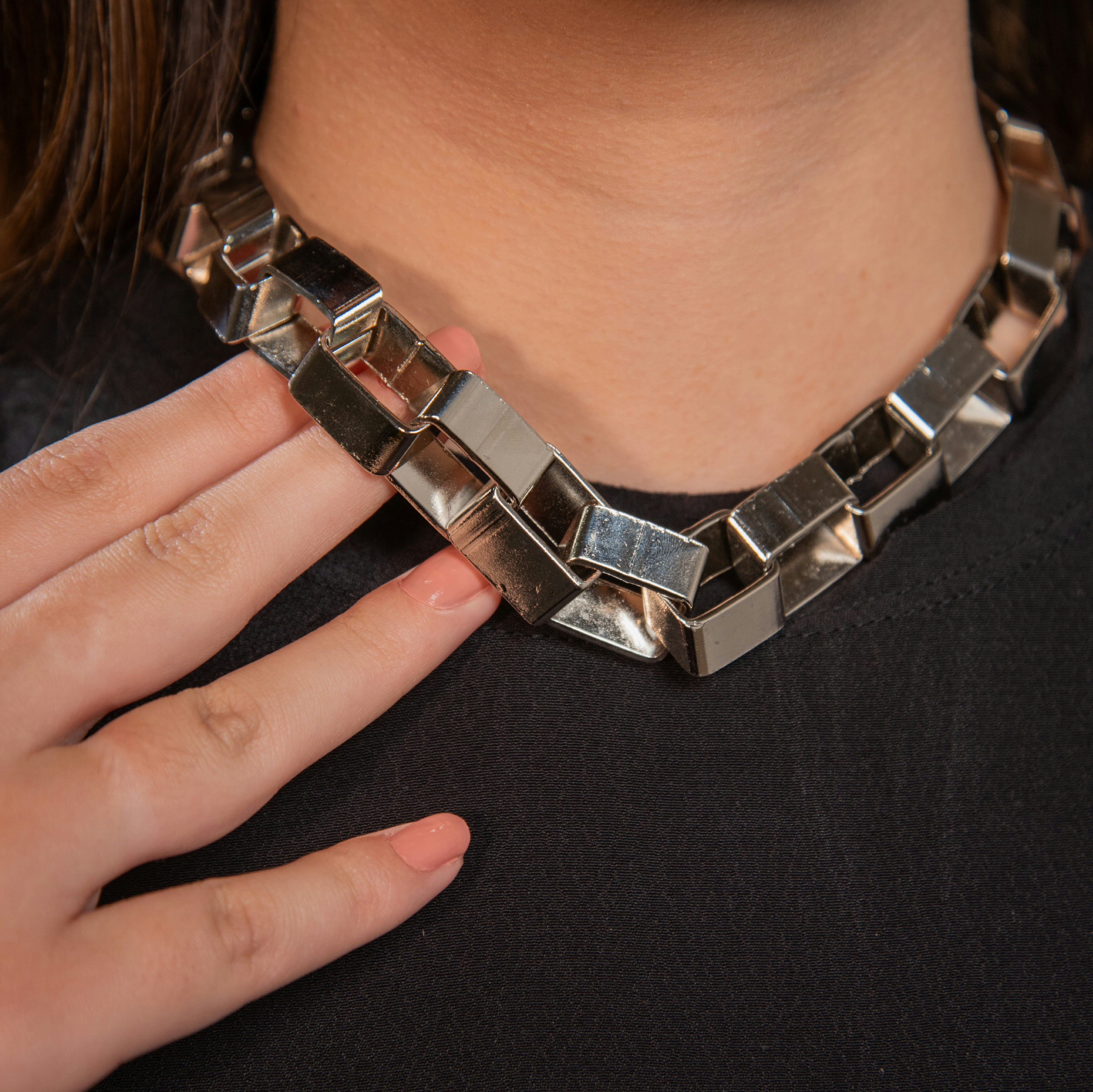 Colar Elos Quadrados Prata