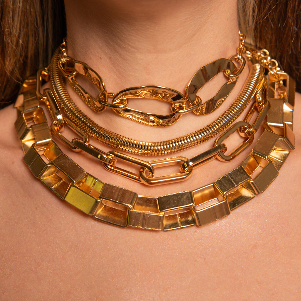 Colar Elos Quadrados Dourado