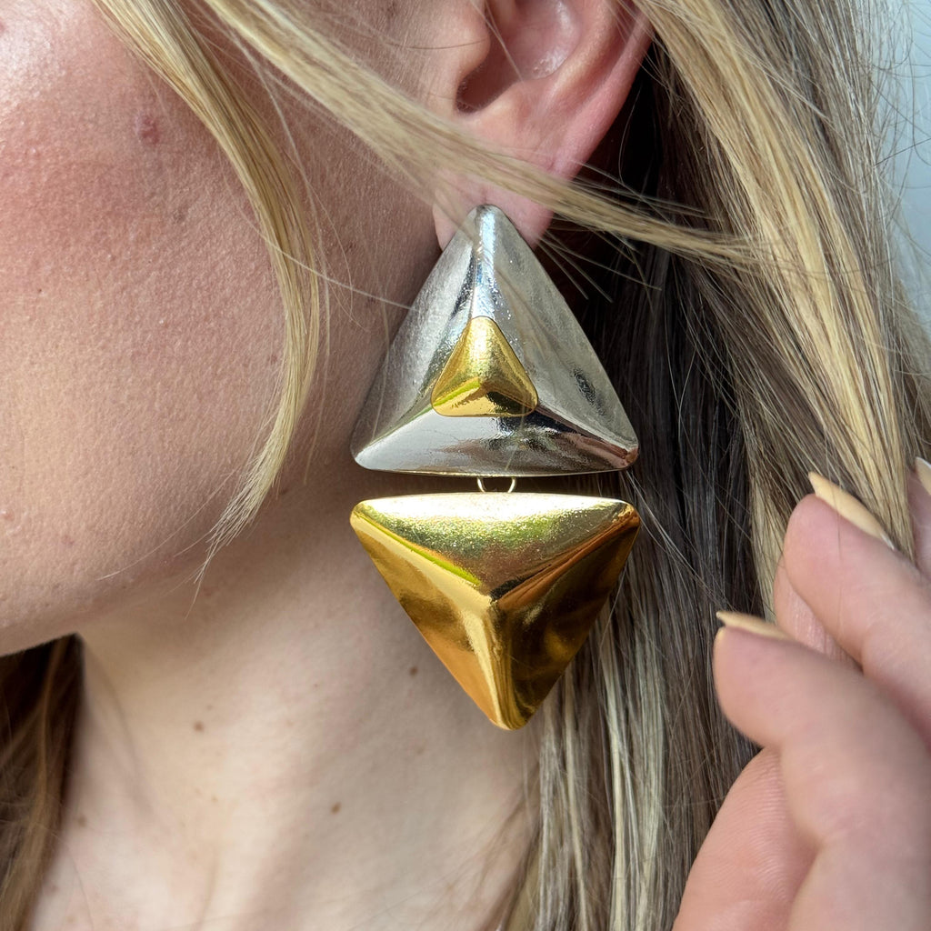 Brinco Triângulo Mix de Banhos - Base Prata