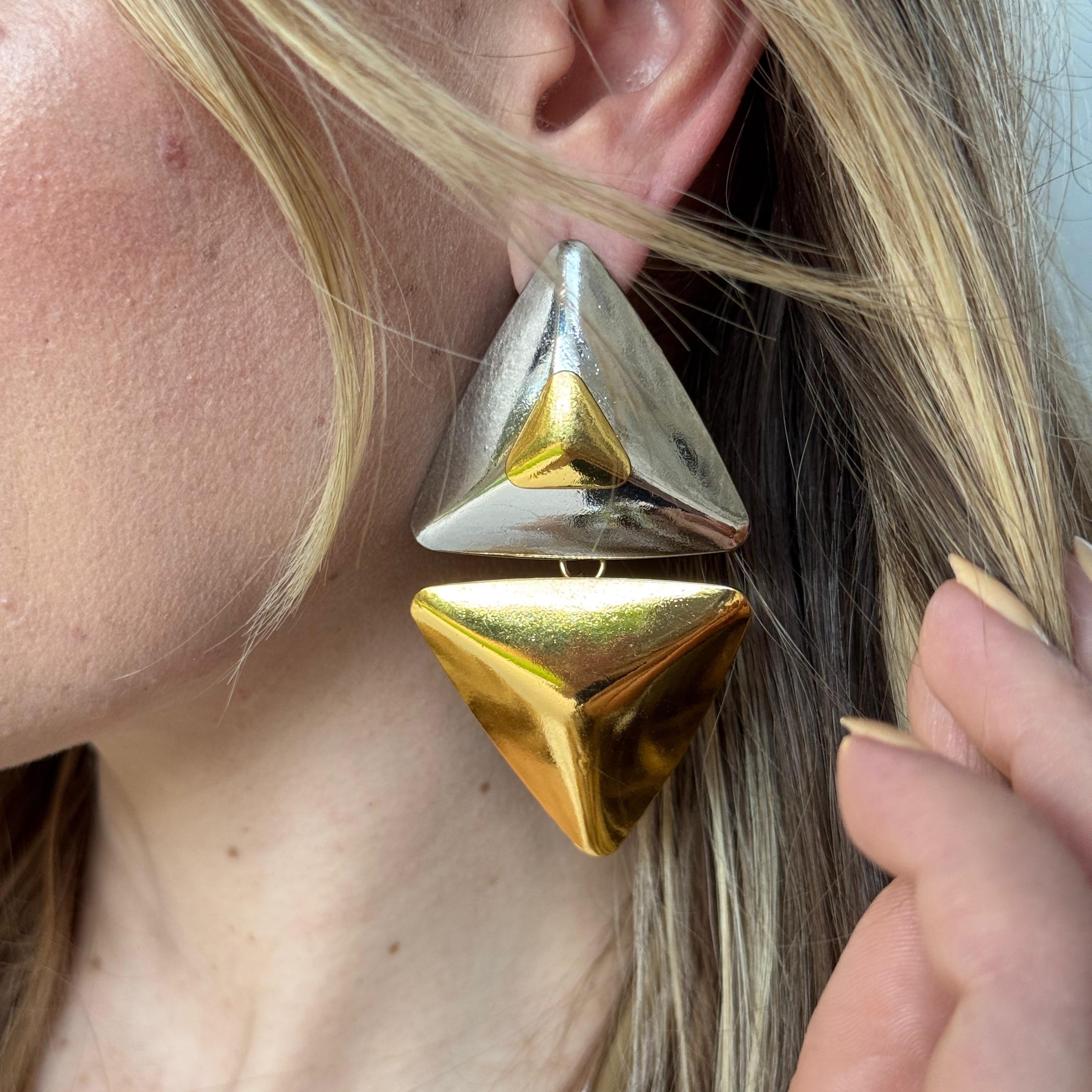 Brinco Triângulo Mix de Banhos - Base Prata