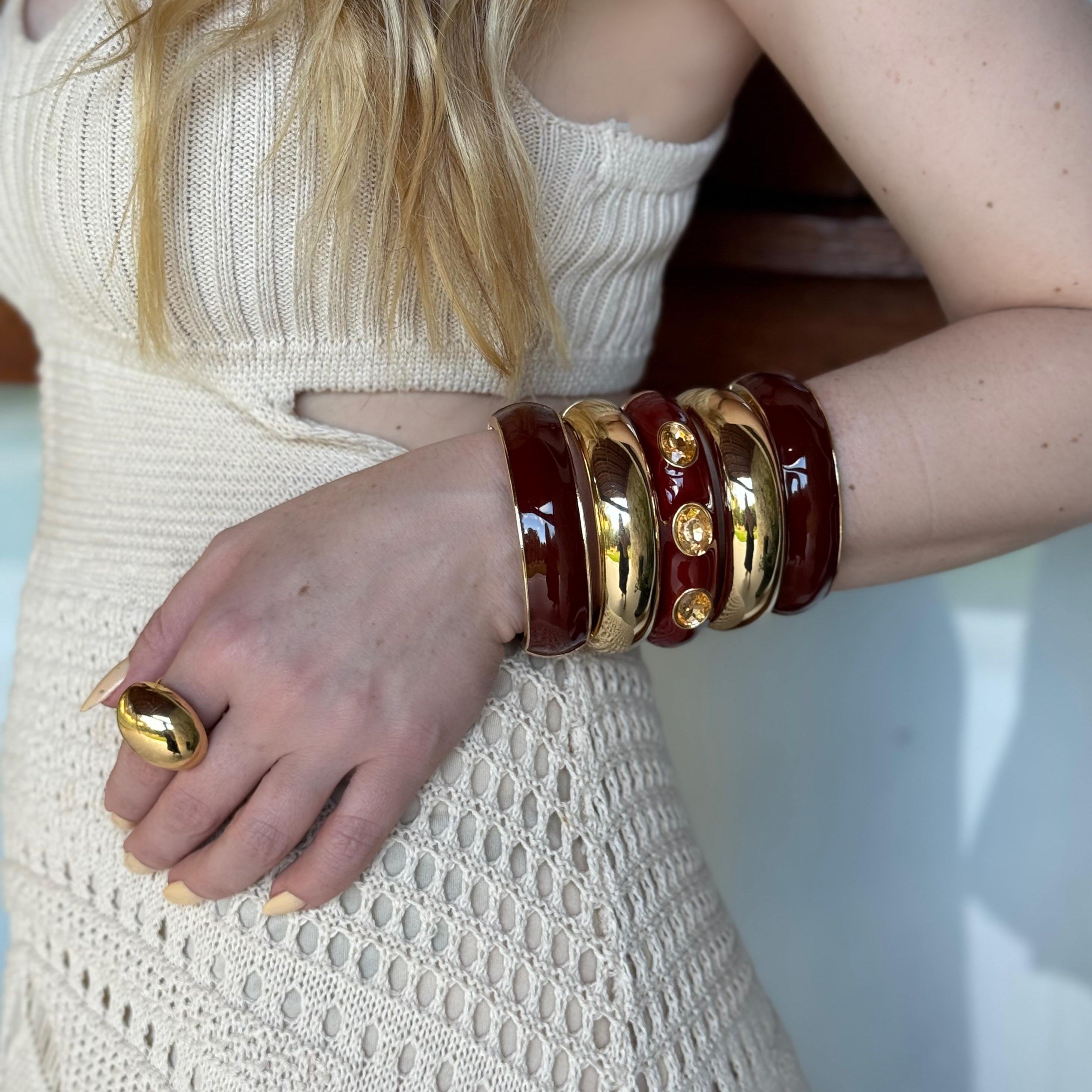 Bracelete Bordô com Cristais Champanhe