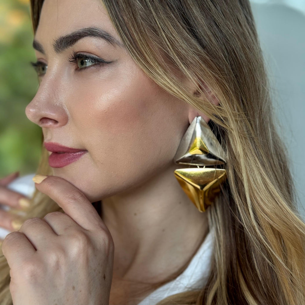 Brinco Triângulo Mix de Banhos - Base Prata