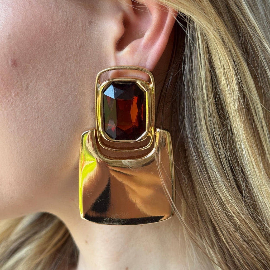 Brinco Geométrico Cristal Âmbar