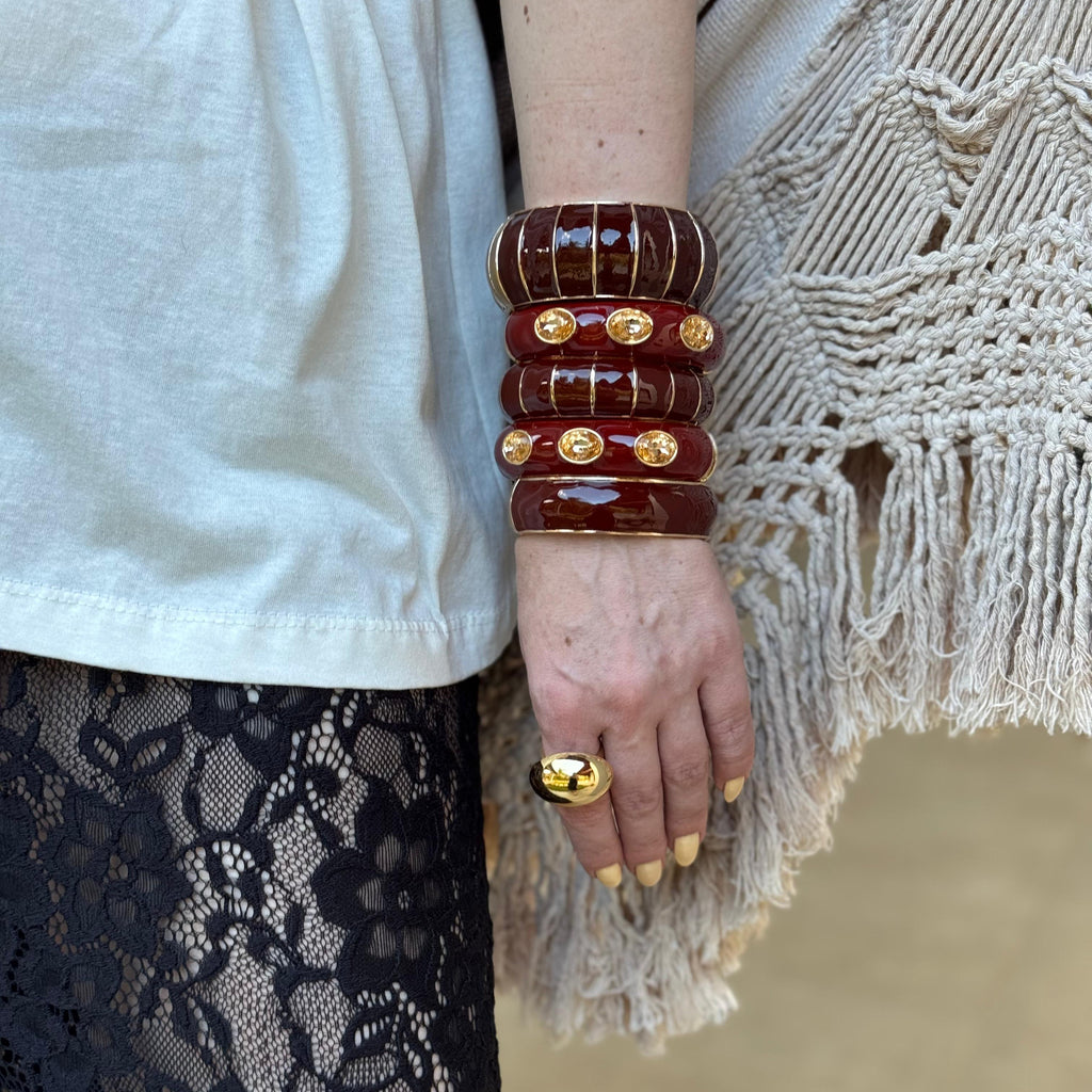 Bracelete Bordô com Cristais Champanhe