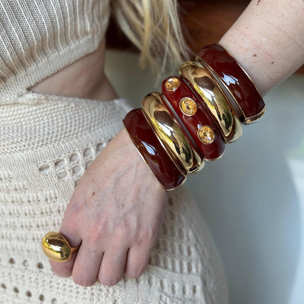 Bracelete Bordô com Cristais Champanhe