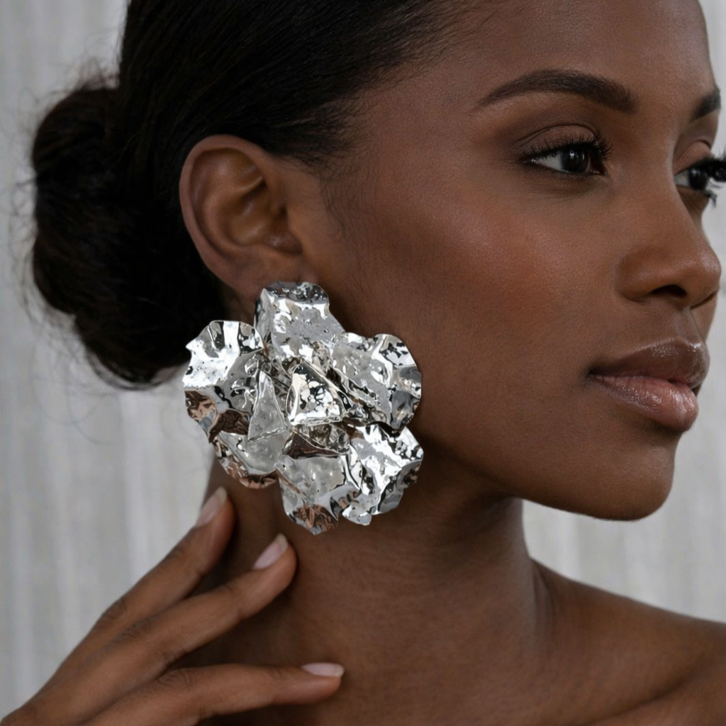 Brinco Maxi Flor Prata