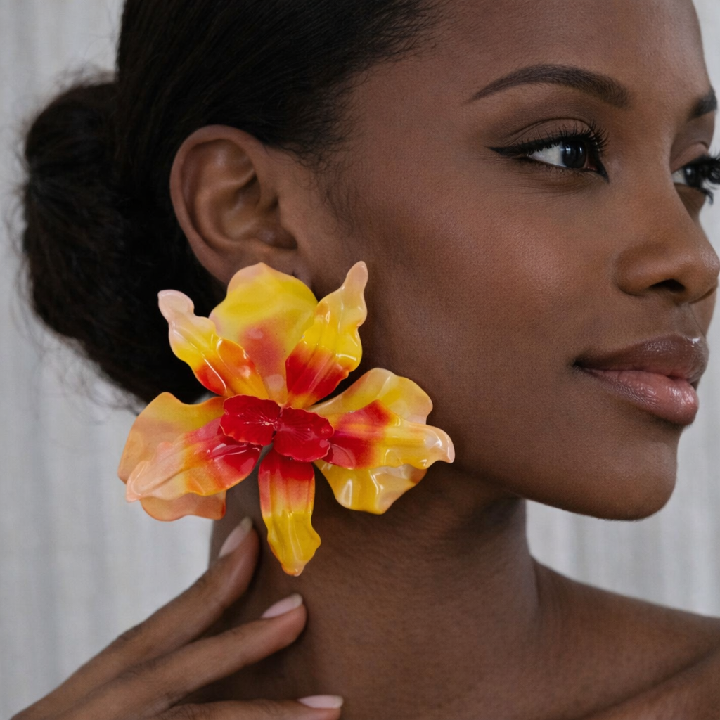 Brinco Orquídea Matizada Amarela